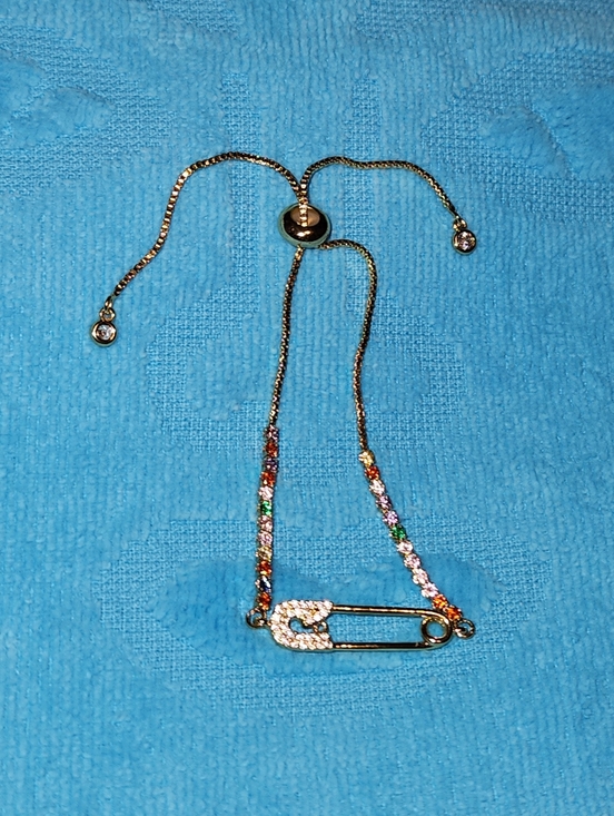 Hand Crafted Jewelry - NEW CZ Gold Plated Multicolor Safety Pin Adjustable Slide Tennis Bracelet